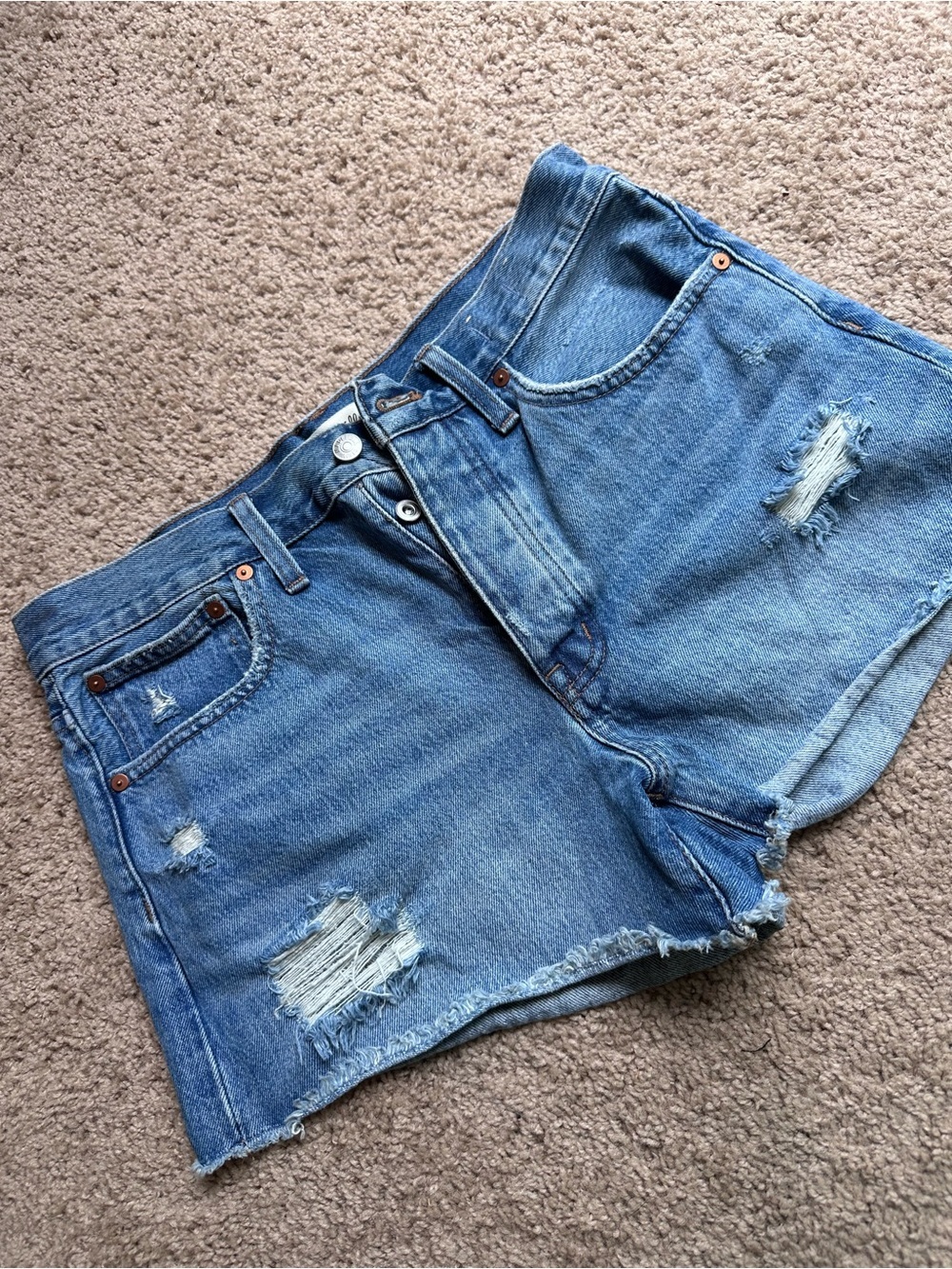 Madewell Distressed Light Blue Denim Cutoff Shorts